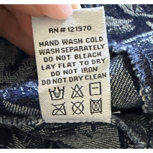 Baltic Born Women’s Jacquard Blue Denim Strapless Belted Printed Dress Size L - Picture 14 of 14